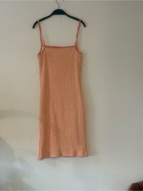 Wilfred Peach Gingham Midi Slip Dress